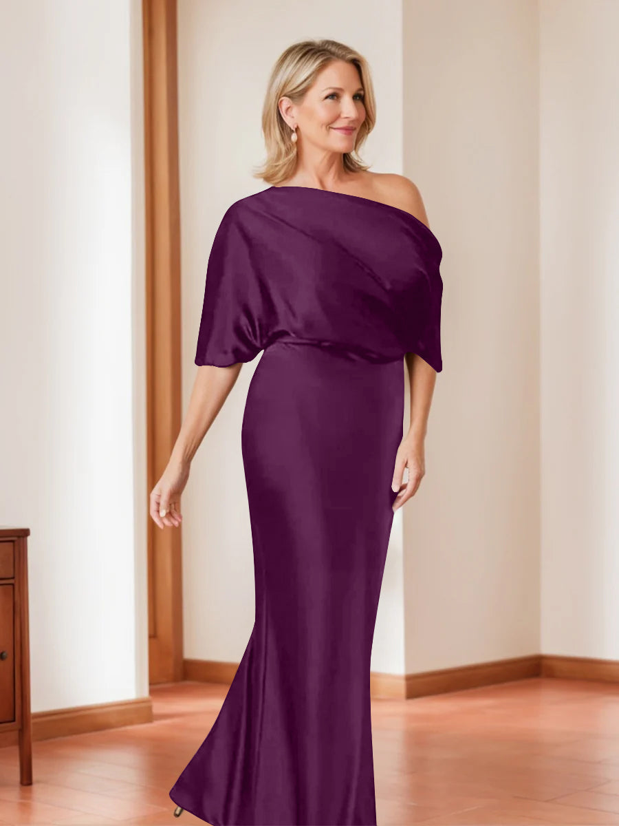 Sheath Column One Shoulder 1 2 Sleeves Elegant Plus Size Mother Of The Bride Dresses