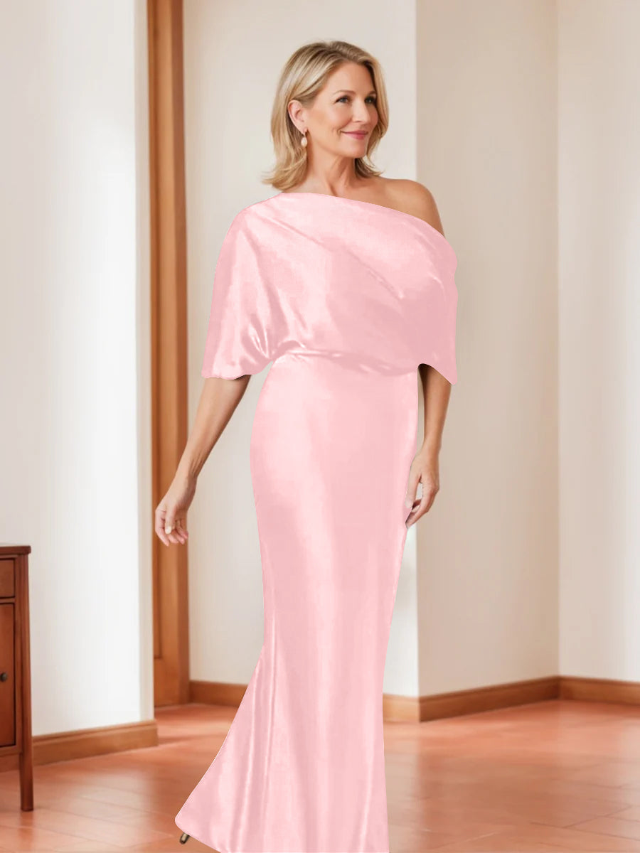 Sheath Column One Shoulder 1 2 Sleeves Elegant Plus Size Mother Of The Bride Dresses