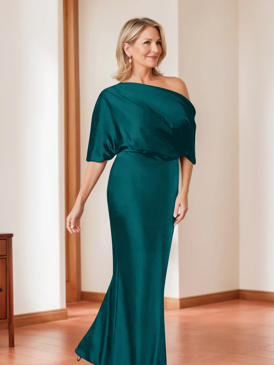Sheath Column One Shoulder 1 2 Sleeves Elegant Plus Size Mother Of The Bride Dresses