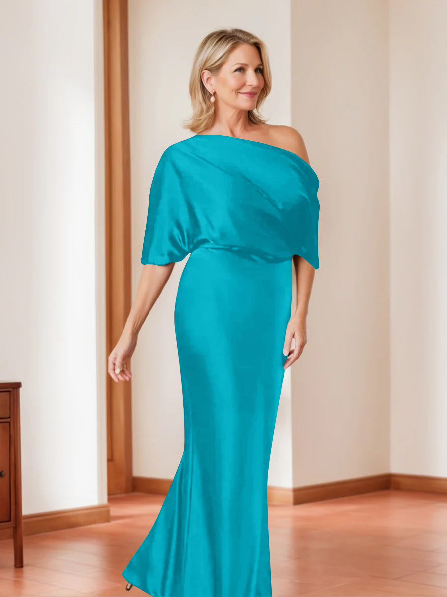 Sheath Column One Shoulder 1 2 Sleeves Elegant Plus Size Mother Of The Bride Dresses