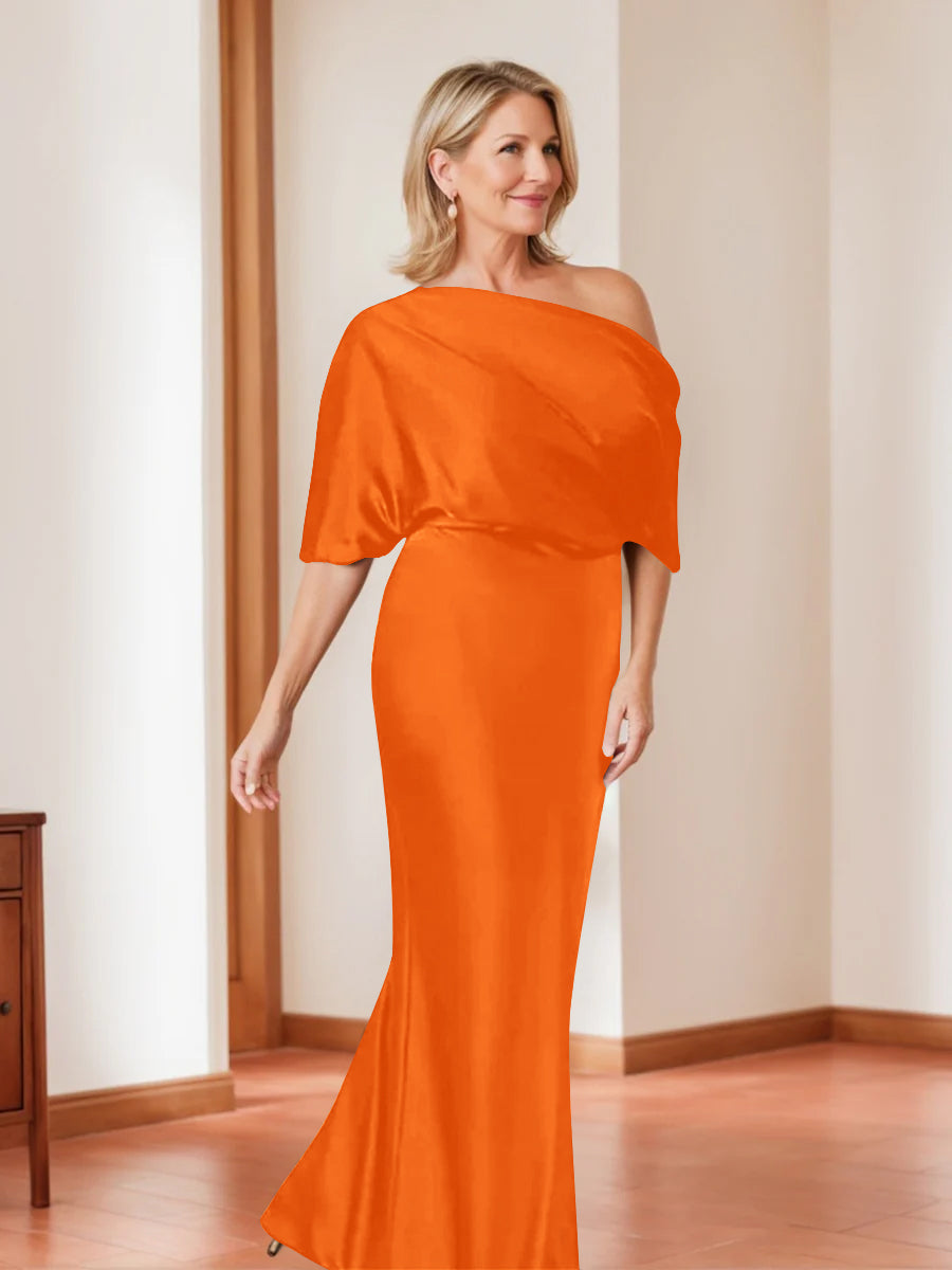 Sheath Column One Shoulder 1 2 Sleeves Elegant Plus Size Mother Of The Bride Dresses