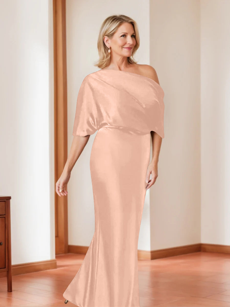 Sheath Column One Shoulder 1 2 Sleeves Elegant Plus Size Mother Of The Bride Dresses