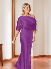 Sheath Column One Shoulder 1 2 Sleeves Elegant Plus Size Mother Of The Bride Dresses