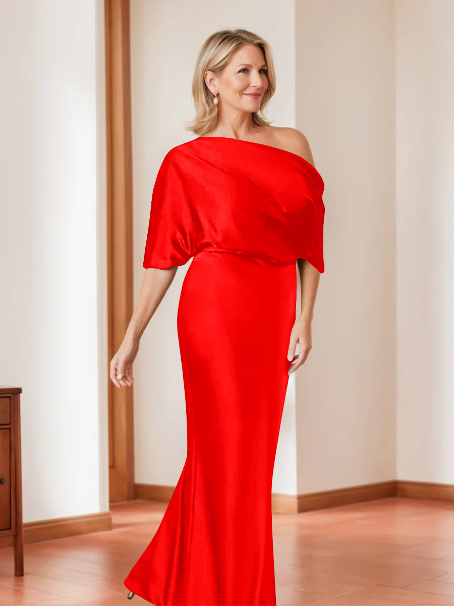 Sheath Column One Shoulder 1 2 Sleeves Elegant Plus Size Mother Of The Bride Dresses