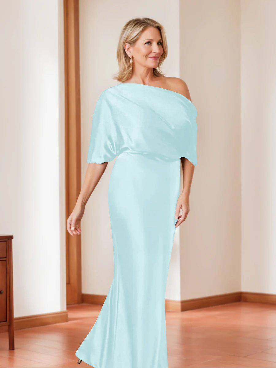 Sheath Column One Shoulder 1 2 Sleeves Elegant Plus Size Mother Of The Bride Dresses