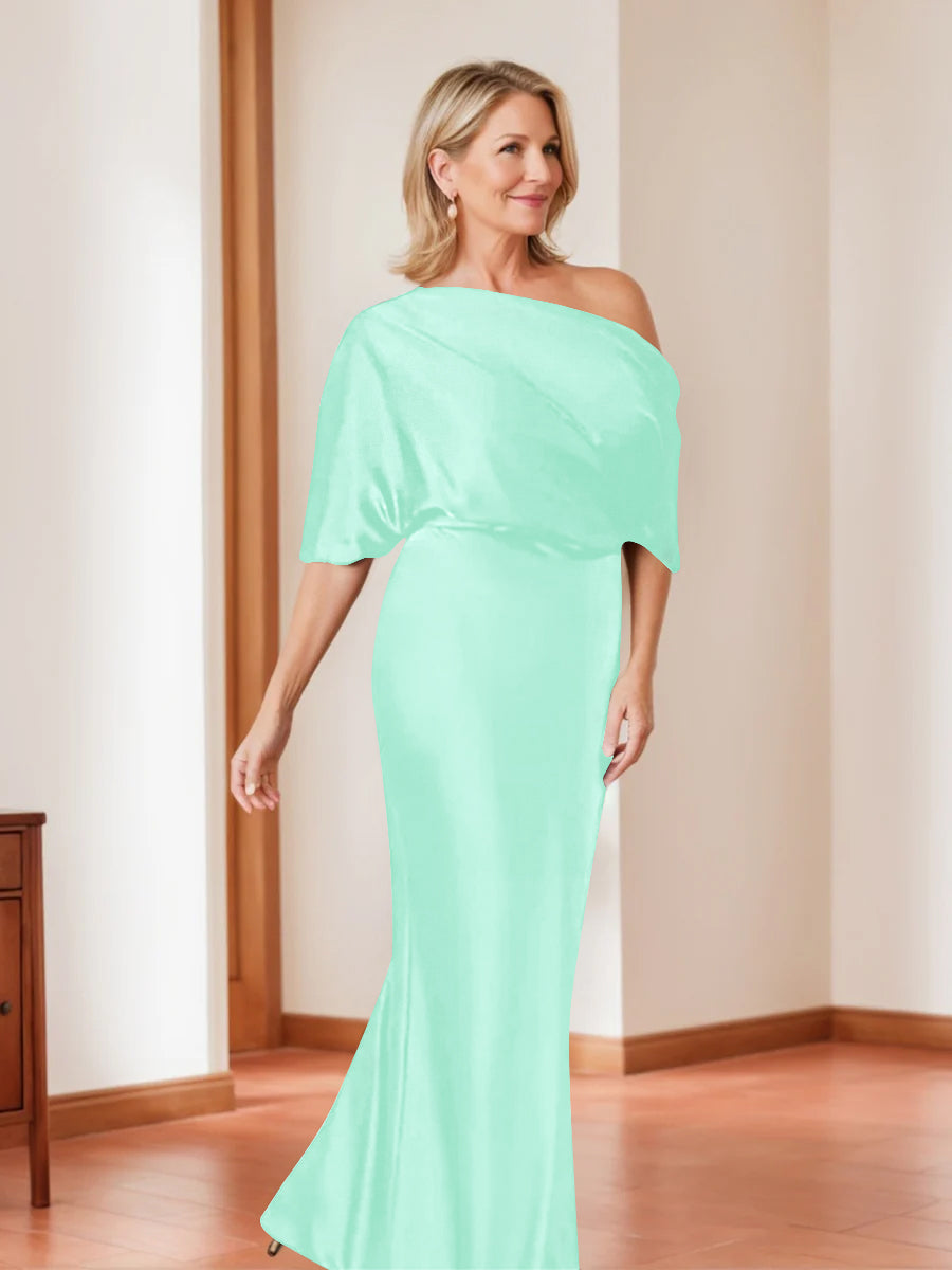Sheath Column One Shoulder 1 2 Sleeves Elegant Plus Size Mother Of The Bride Dresses