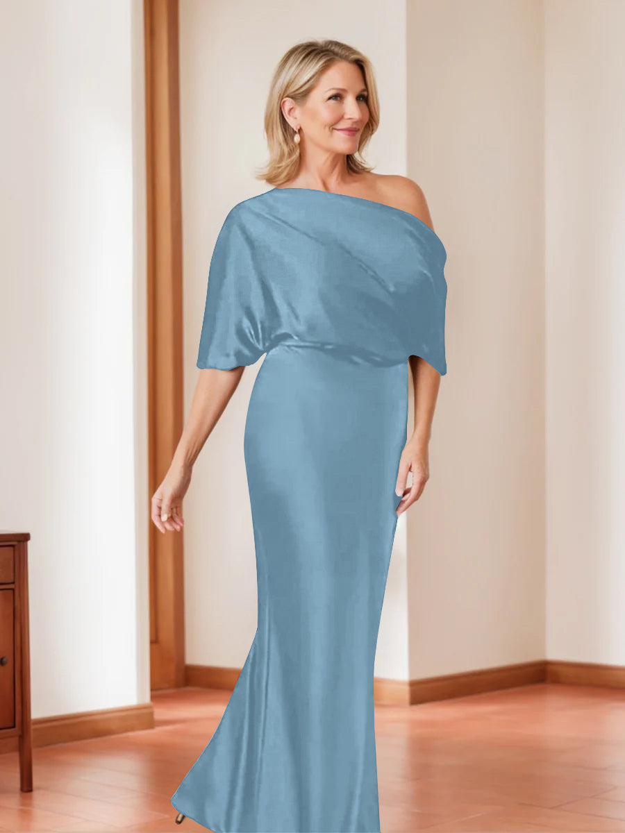 Sheath Column One Shoulder 1 2 Sleeves Elegant Plus Size Mother Of The Bride Dresses
