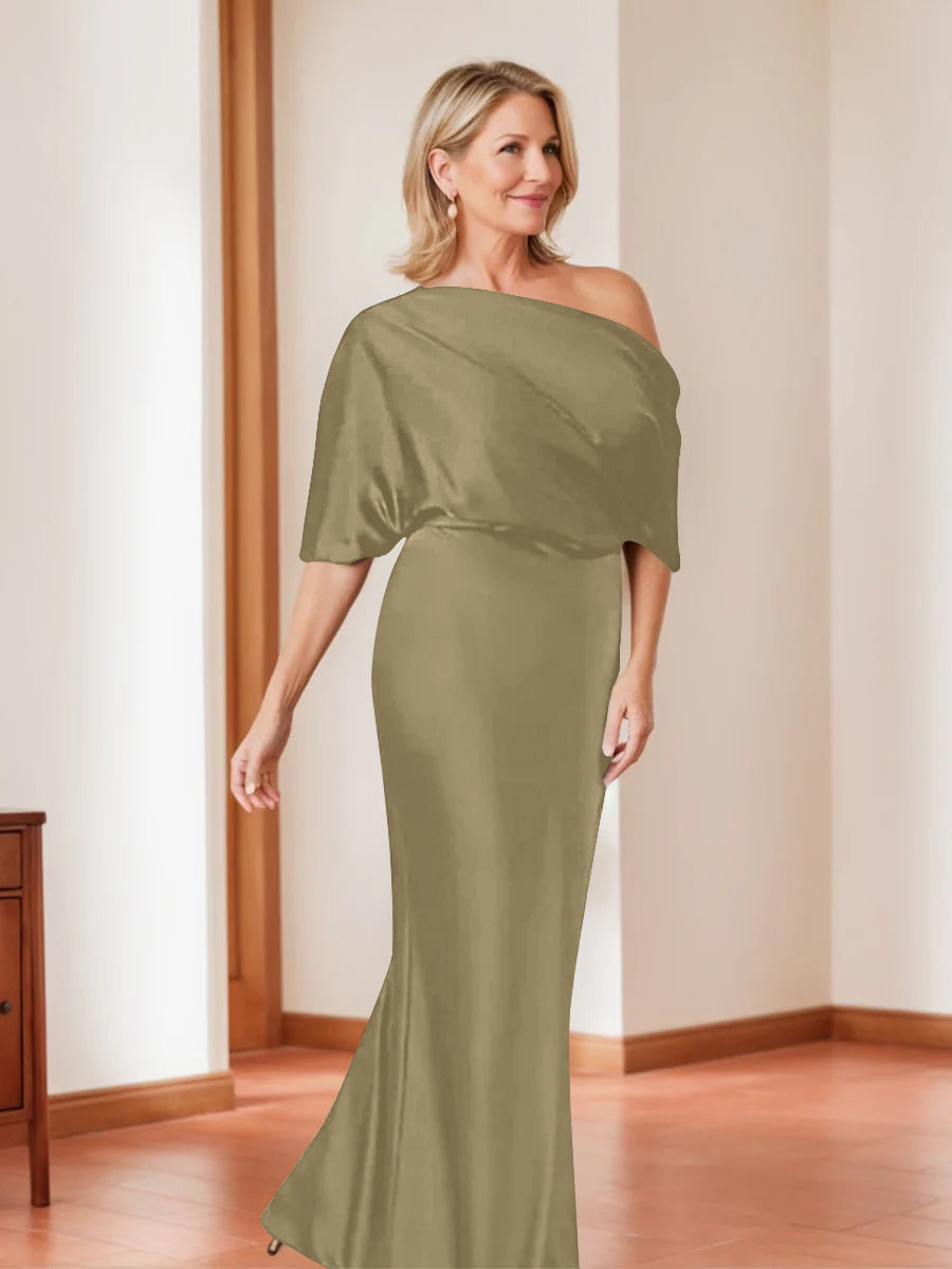 Sheath Column One Shoulder 1 2 Sleeves Elegant Plus Size Mother Of The Bride Dresses