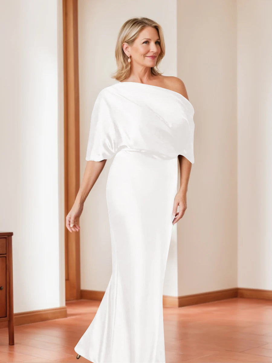 Sheath Column One Shoulder 1 2 Sleeves Elegant Plus Size Mother Of The Bride Dresses