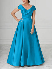 A Line Princess V Neck Satin Mother Of The Bride Dresses With Ruched