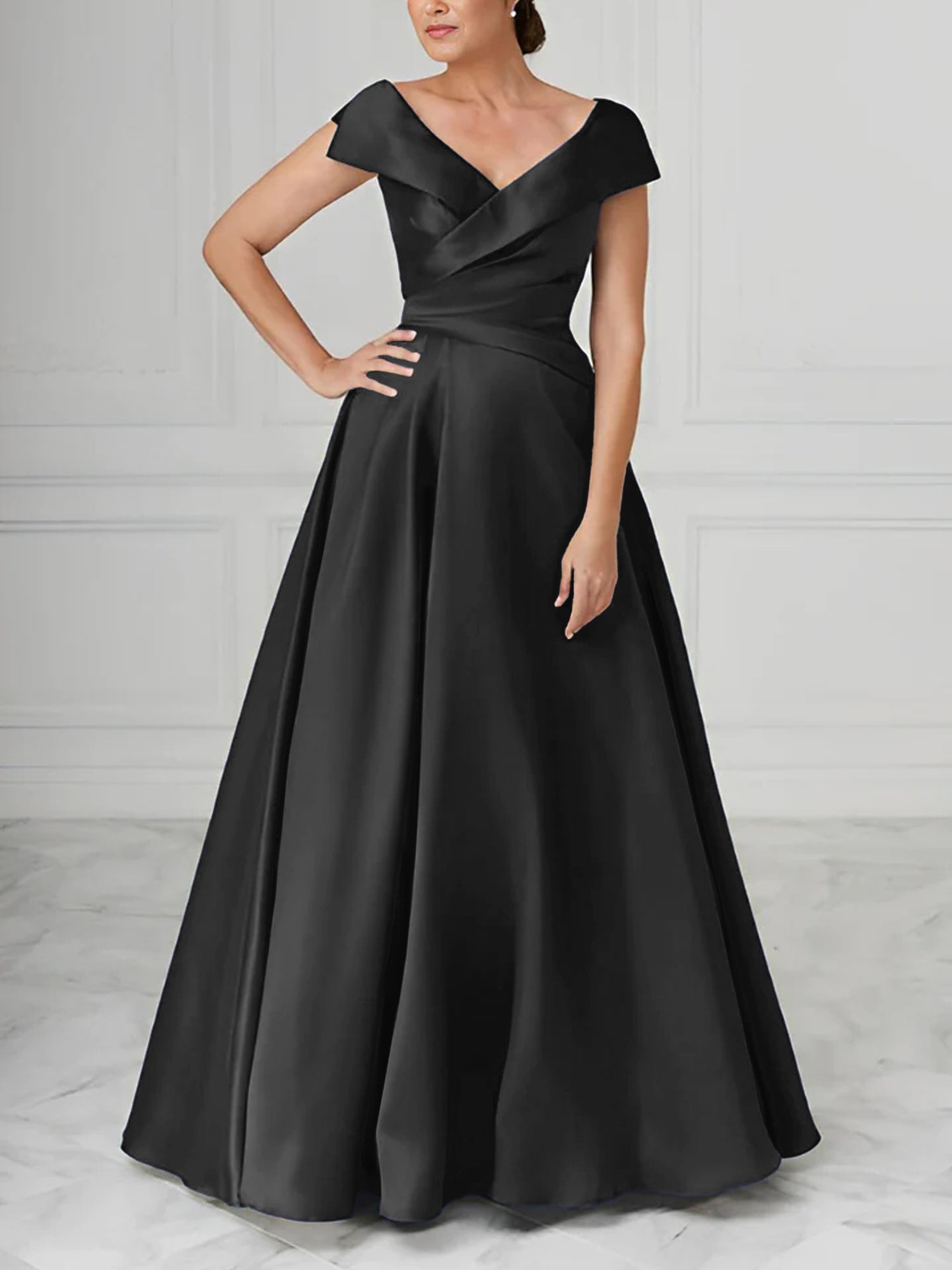 A Line Princess V Neck Satin Mother Of The Bride Dresses With Ruched