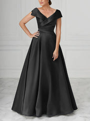 A Line Princess V Neck Satin Mother Of The Bride Dresses With Ruched