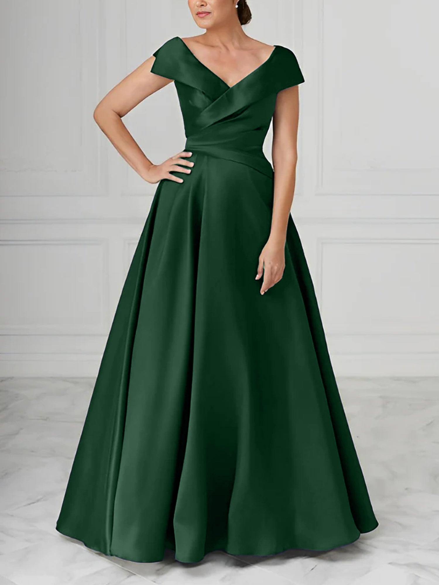 A Line Princess V Neck Satin Mother Of The Bride Dresses With Ruched