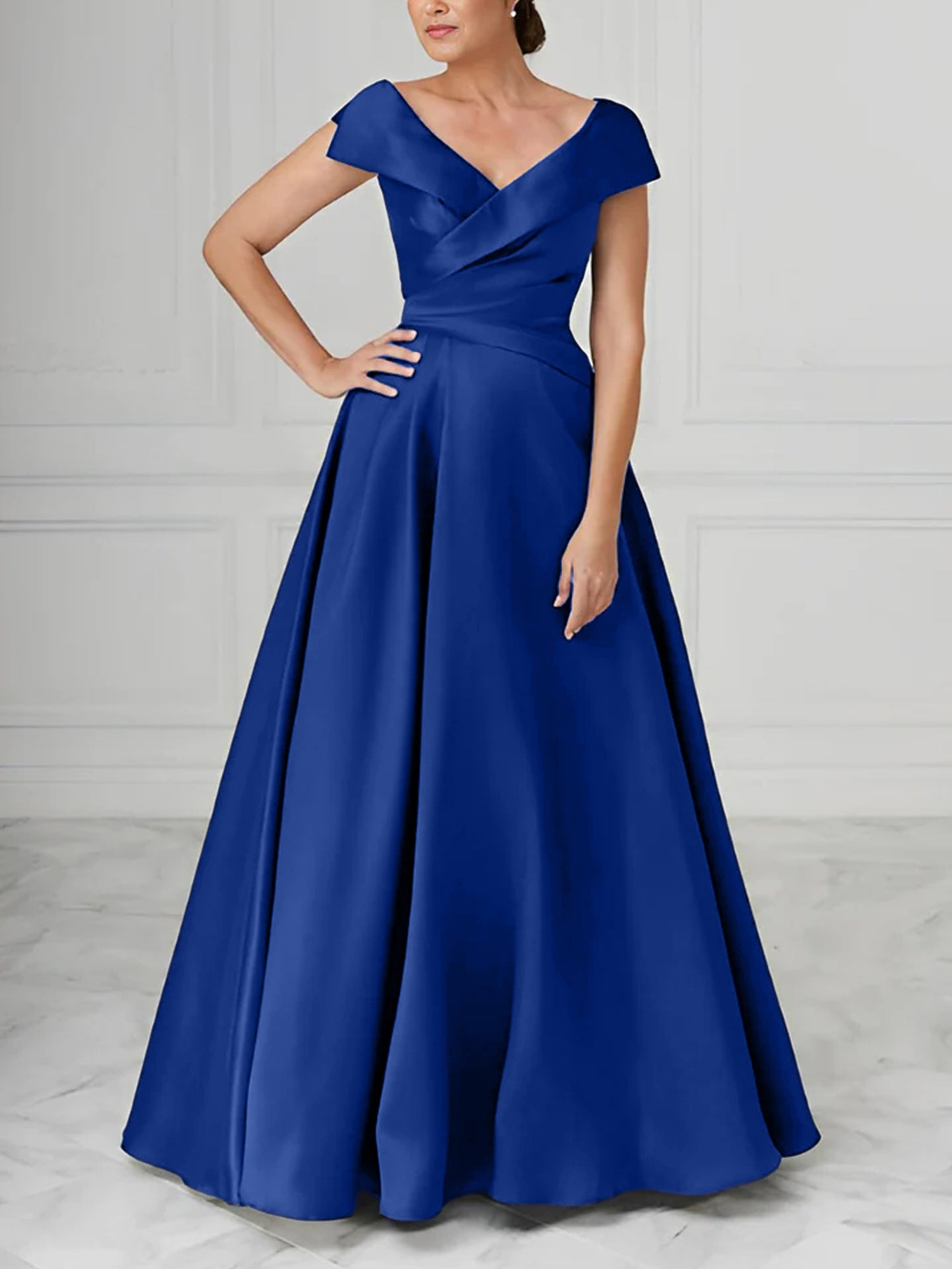 A Line Princess V Neck Satin Mother Of The Bride Dresses With Ruched