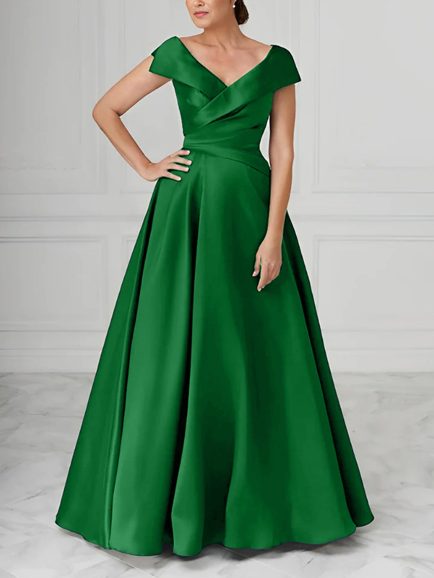 A Line Princess V Neck Satin Mother Of The Bride Dresses With Ruched