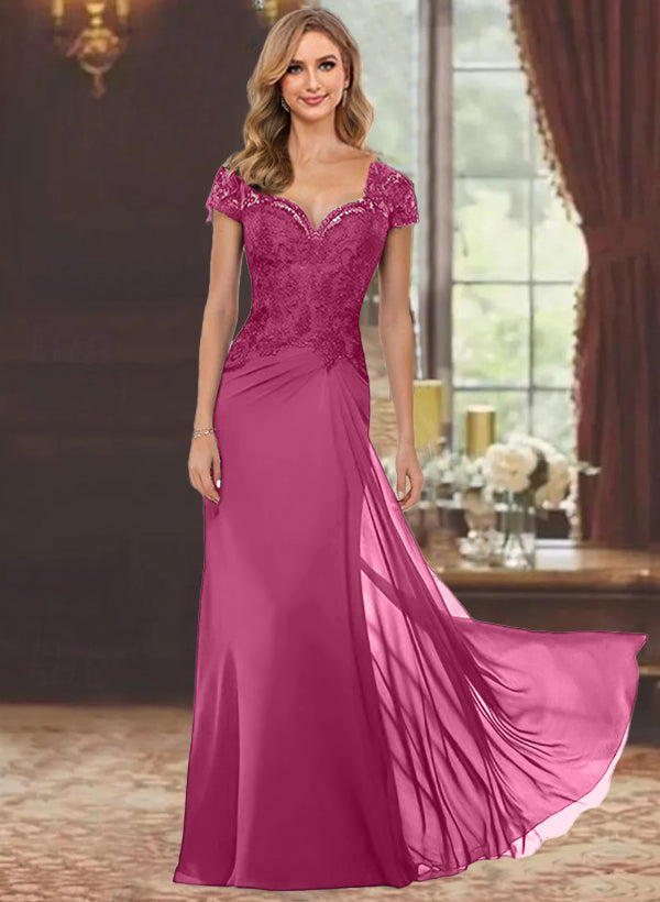 Sheath Column Sweetheart Short Sleeves Floor Length Mother Of The Bride Dresses With Appliques Lace Sequins