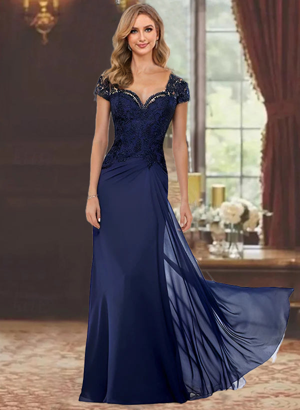 Sheath Column Sweetheart Short Sleeves Floor Length Mother Of The Bride Dresses With Appliques Lace Sequins