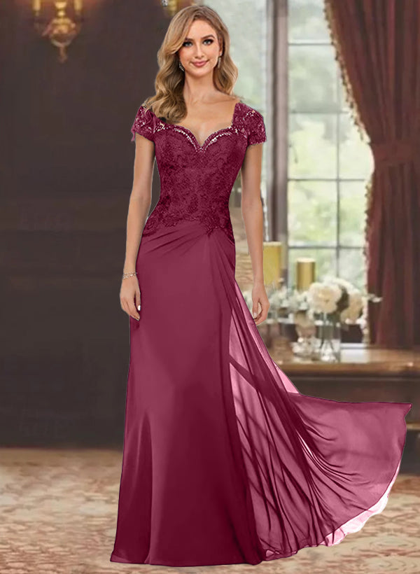 Sheath Column Sweetheart Short Sleeves Floor Length Mother Of The Bride Dresses With Appliques Lace Sequins