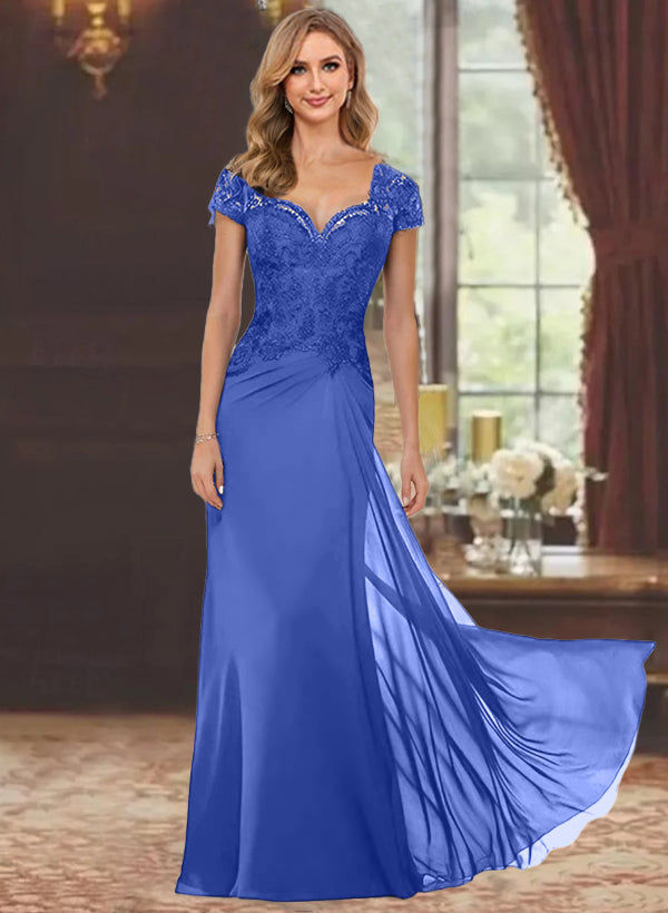 Sheath Column Sweetheart Short Sleeves Floor Length Mother Of The Bride Dresses With Appliques Lace Sequins