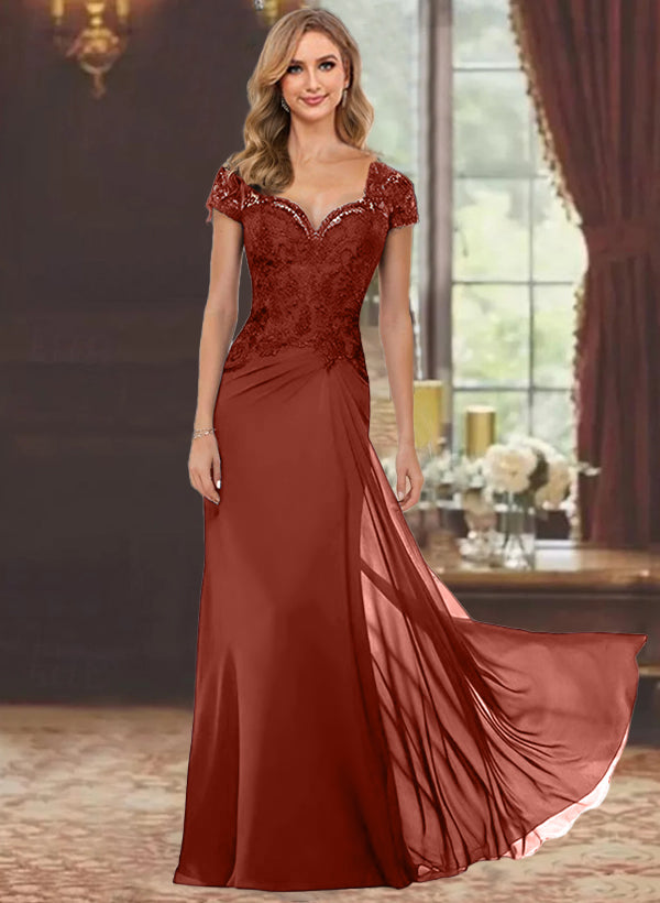 Sheath Column Sweetheart Short Sleeves Floor Length Mother Of The Bride Dresses With Appliques Lace Sequins