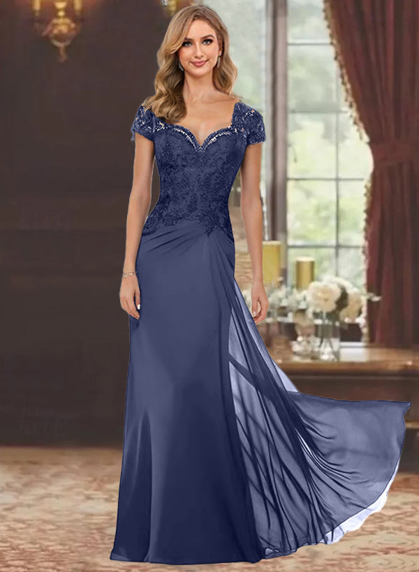 Sheath Column Sweetheart Short Sleeves Floor Length Mother Of The Bride Dresses With Appliques Lace Sequins