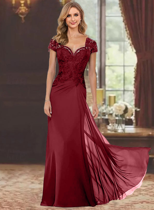 Sheath Column Sweetheart Short Sleeves Floor Length Mother Of The Bride Dresses With Appliques Lace Sequins