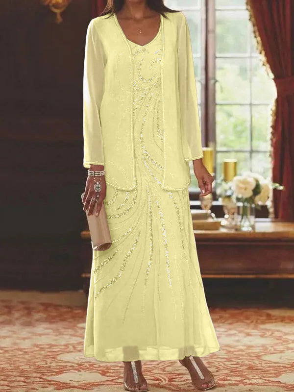 Sheath Column Mother Of The Bride Groom Dresses With Jacket Sequins Beading