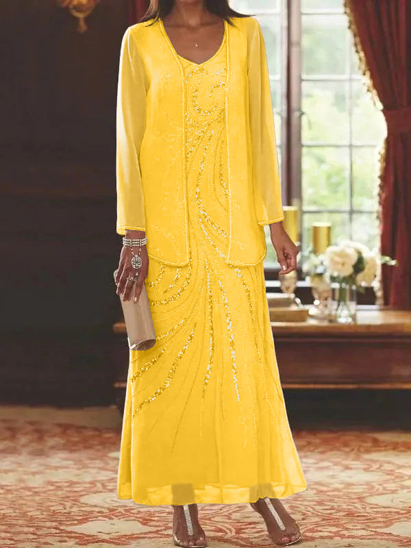 Sheath Column Mother Of The Bride Groom Dresses With Jacket Sequins Beading
