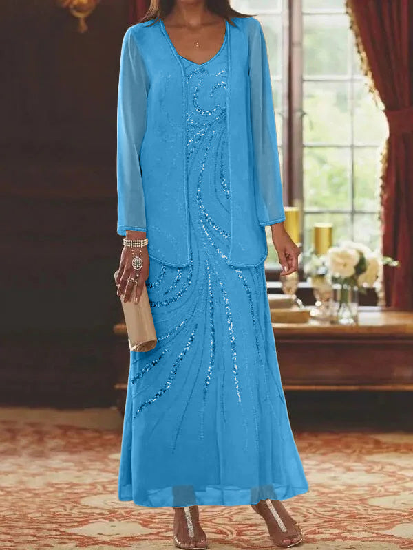 Sheath Column Mother Of The Bride Groom Dresses With Jacket Sequins Beading