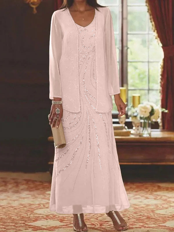 Sheath Column Mother Of The Bride Groom Dresses With Jacket Sequins Beading