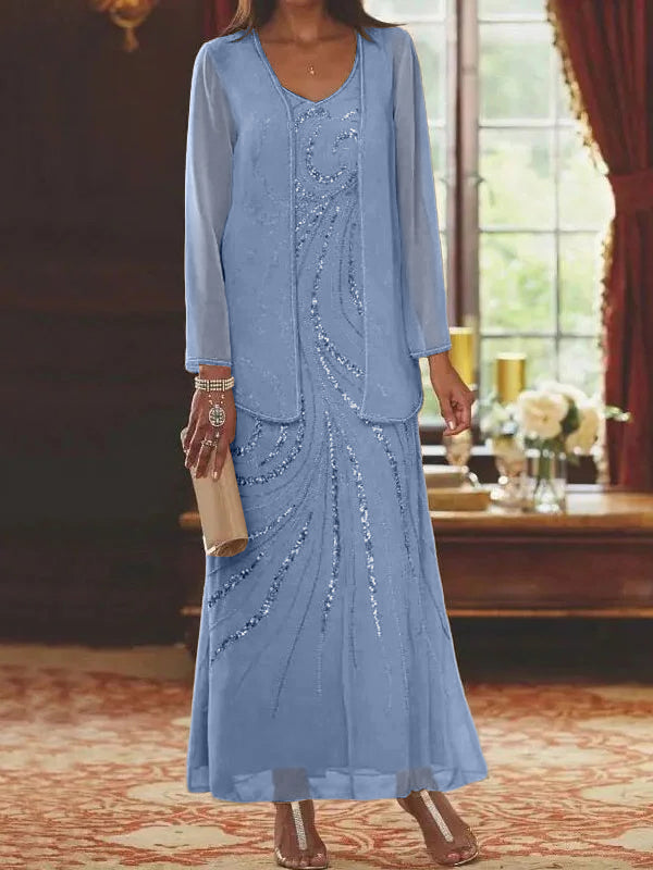 Sheath/Column Mother of the Bride & Groom Dresses with Jacket & Sequins Beading