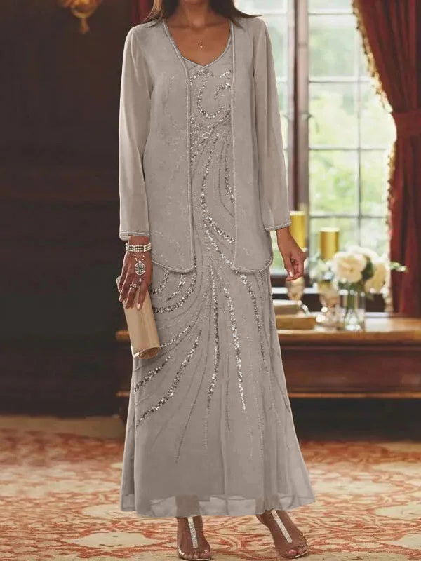 Sheath Column Mother Of The Bride Groom Dresses With Jacket Sequins Beading