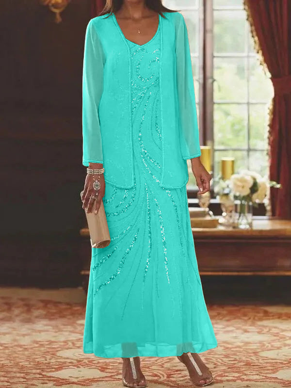 Sheath Column Mother Of The Bride Groom Dresses With Jacket Sequins Beading