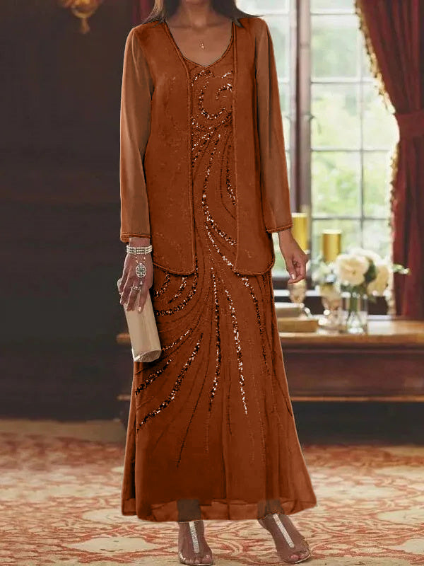 Sheath Column Mother Of The Bride Groom Dresses With Jacket Sequins Beading