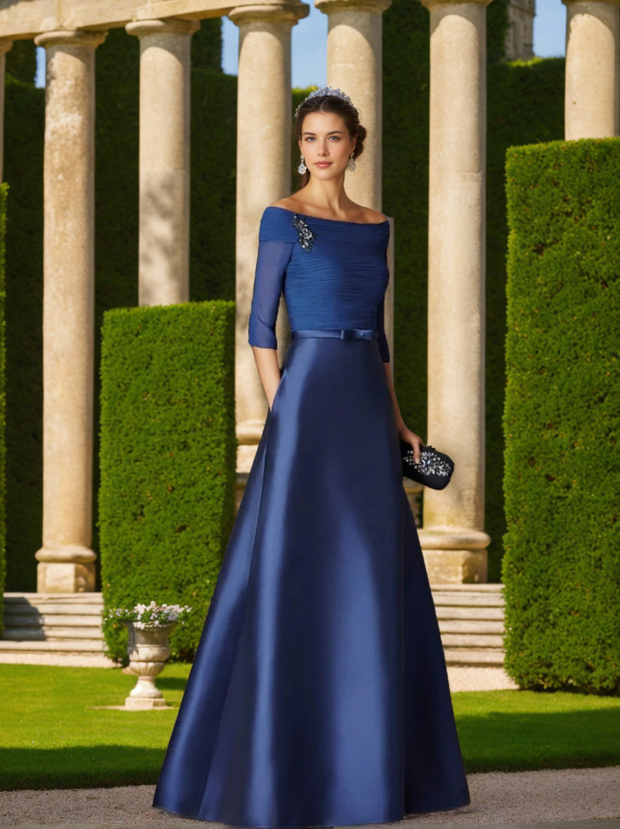 A Line Princess Off The Shoulder Short Sleeves Mother Of The Bride Dresses With Belt Applique