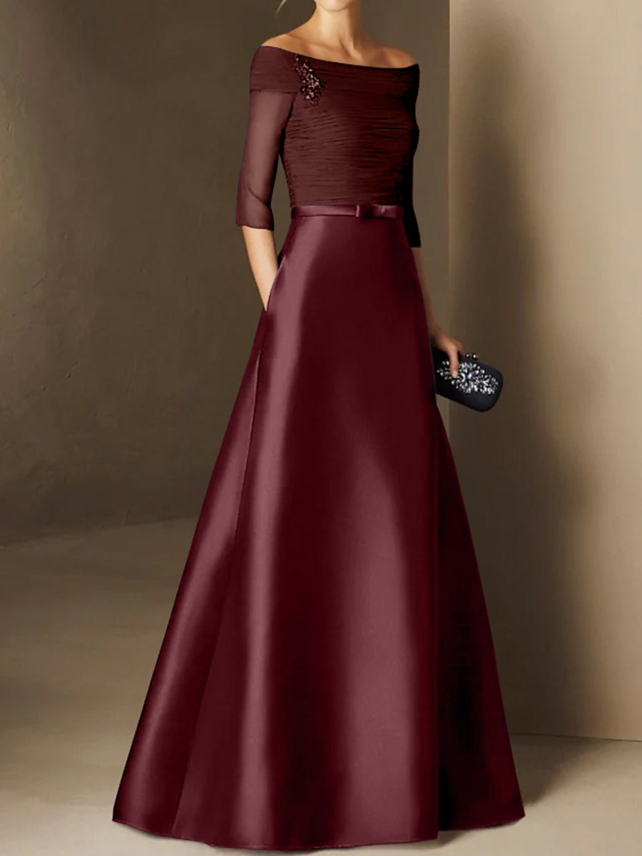 A Line Princess Off The Shoulder Short Sleeves Mother Of The Bride Dresses With Belt Applique