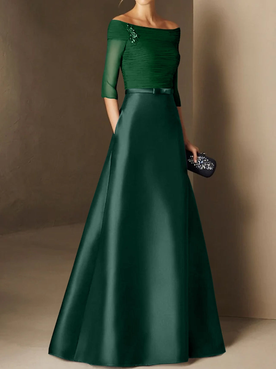 A Line Princess Off The Shoulder Short Sleeves Mother Of The Bride Dresses With Belt Applique