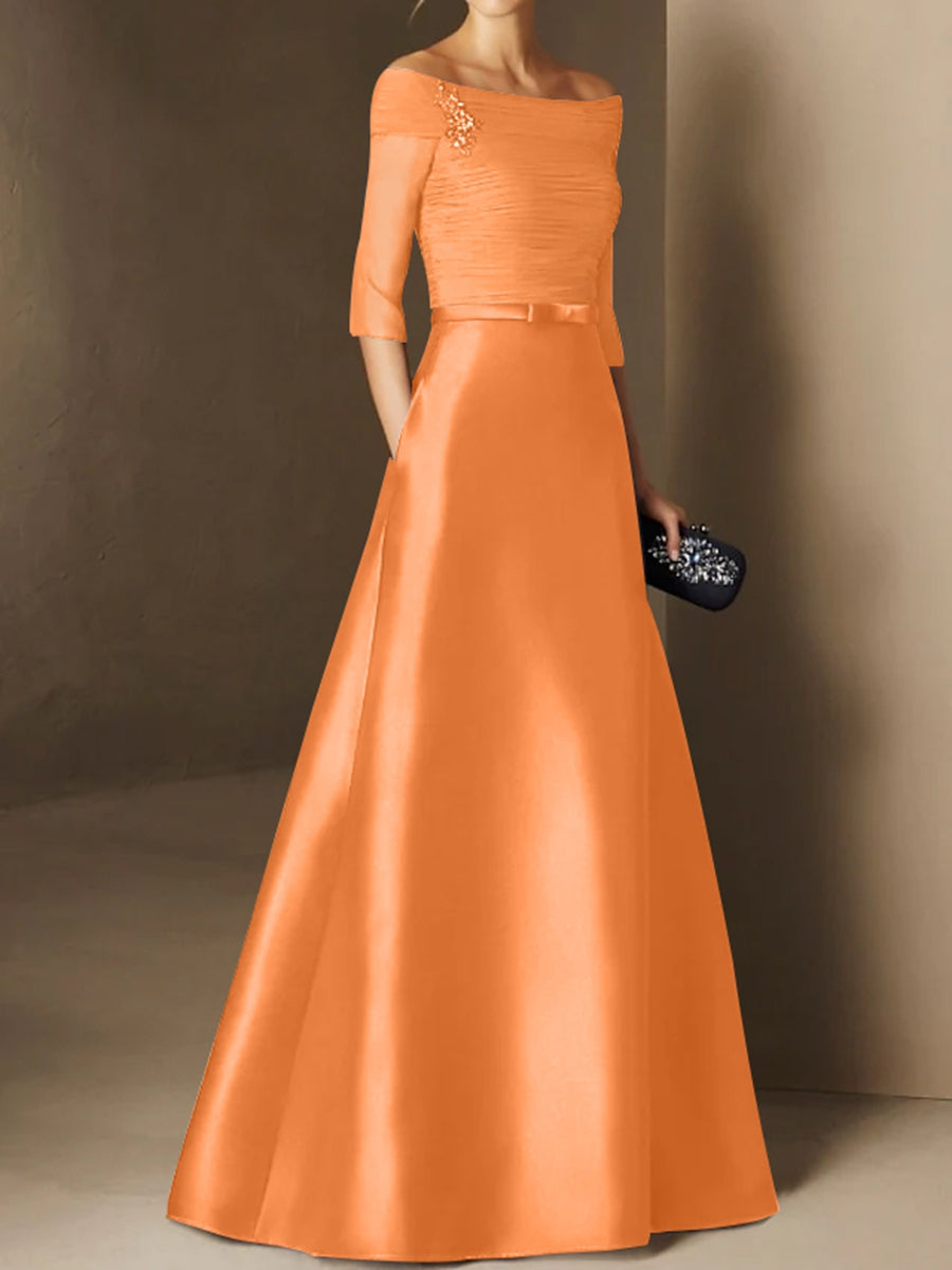 A Line Princess Off The Shoulder Short Sleeves Mother Of The Bride Dresses With Belt Applique