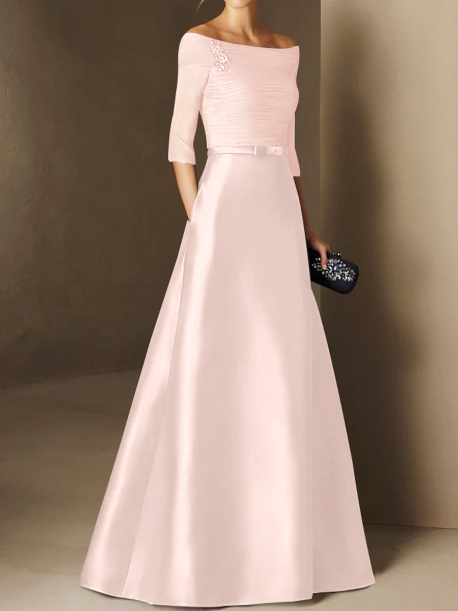 A Line Princess Off The Shoulder Short Sleeves Mother Of The Bride Dresses With Belt Applique