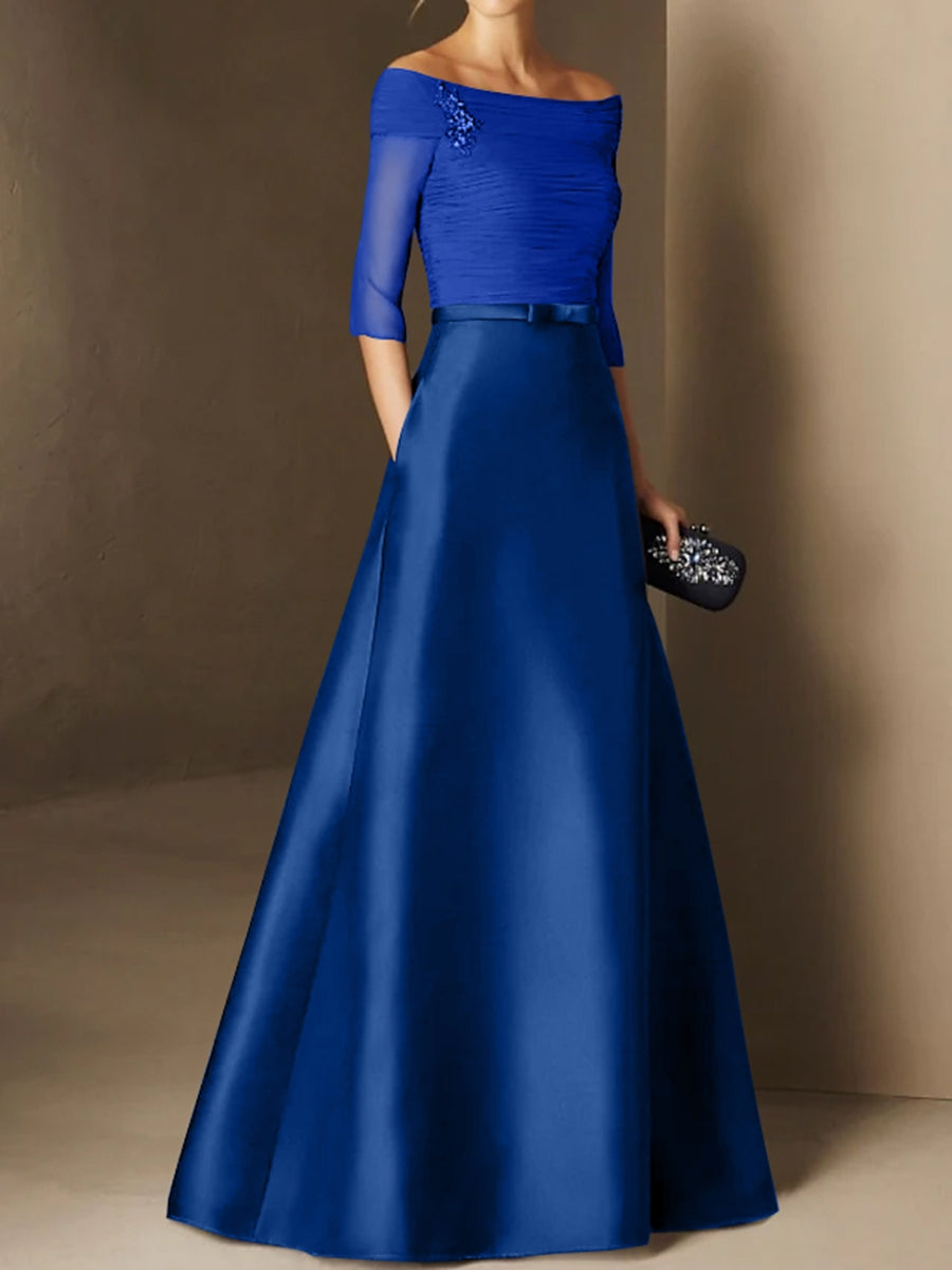 A Line Princess Off The Shoulder Short Sleeves Mother Of The Bride Dresses With Belt Applique