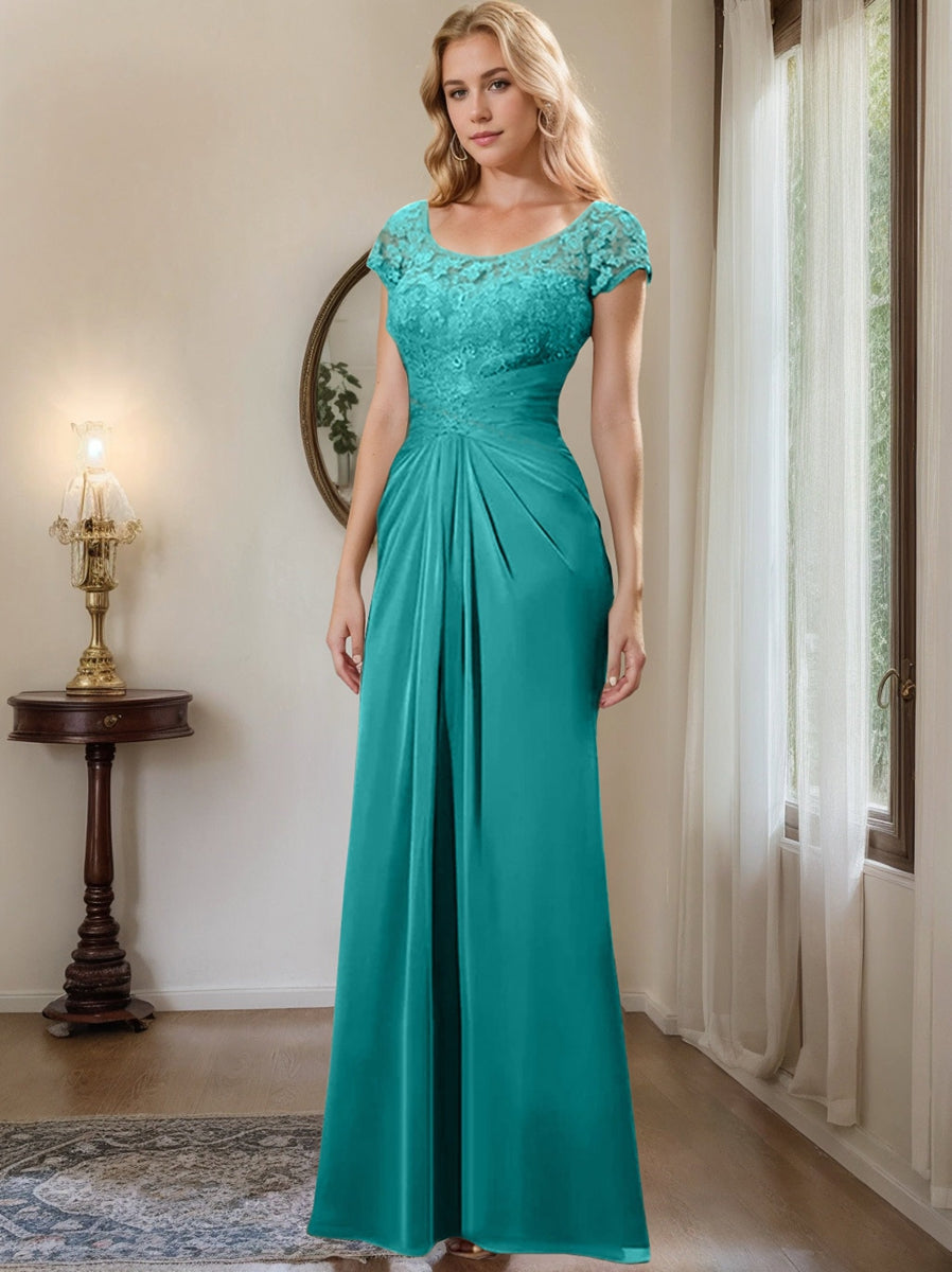 Sheath Column Scoop Floor Length Chiffon Mother Of The Bride Dresses With Lace Ruffle