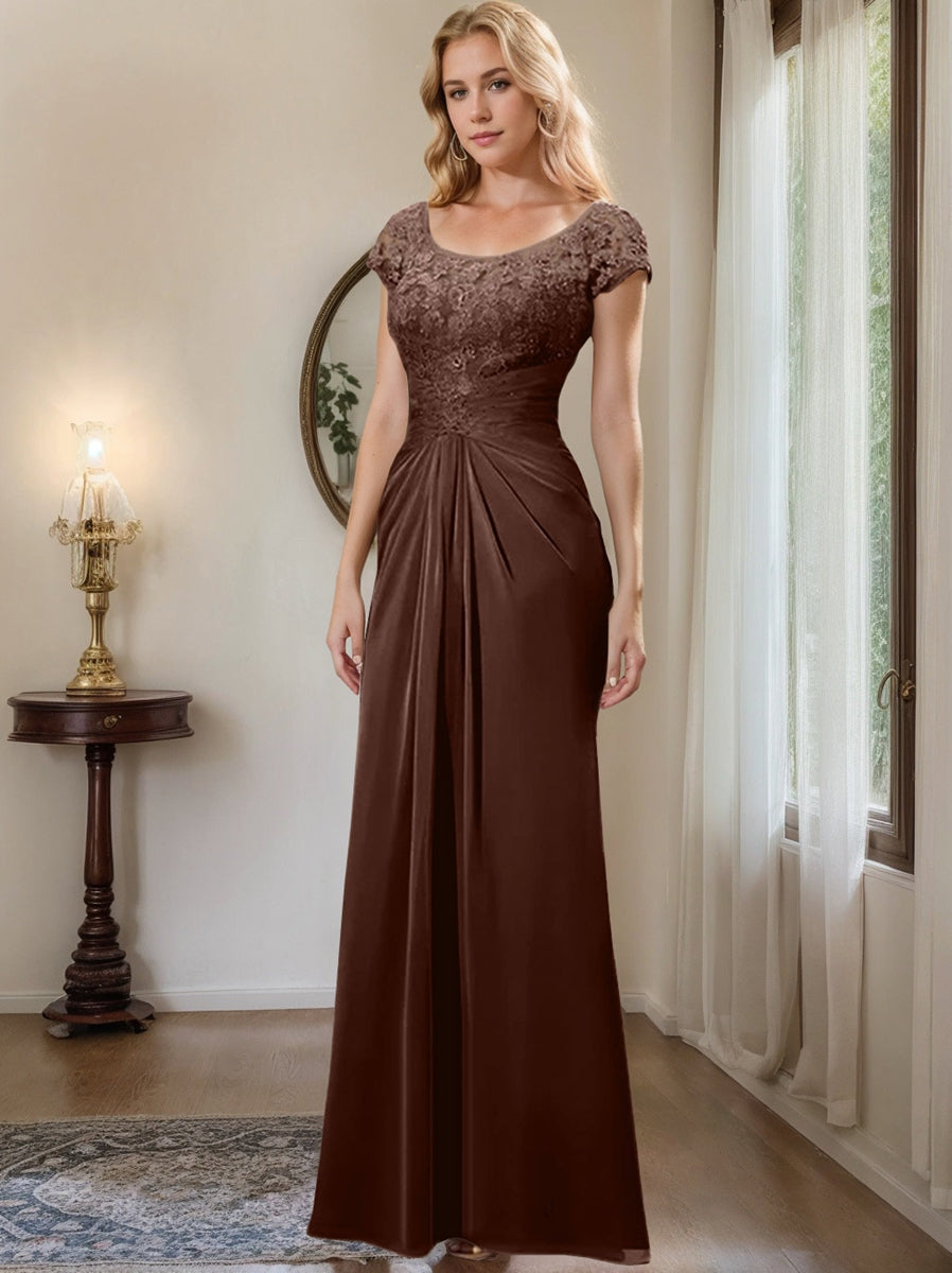 Sheath Column Scoop Floor Length Chiffon Mother Of The Bride Dresses With Lace Ruffle
