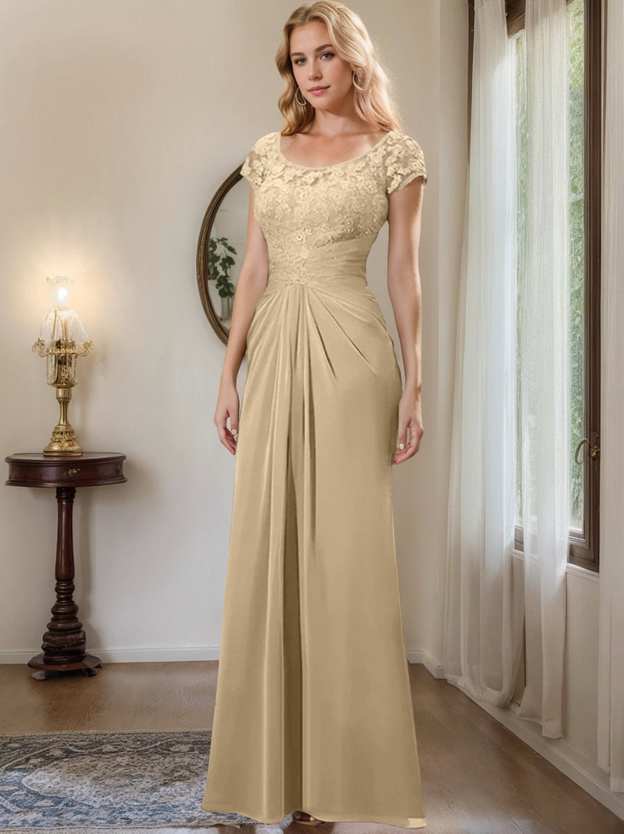 Sheath Column Scoop Floor Length Chiffon Mother Of The Bride Dresses With Lace Ruffle