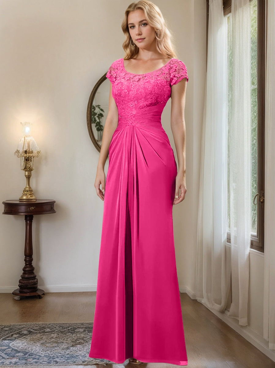 Sheath Column Scoop Floor Length Chiffon Mother Of The Bride Dresses With Lace Ruffle