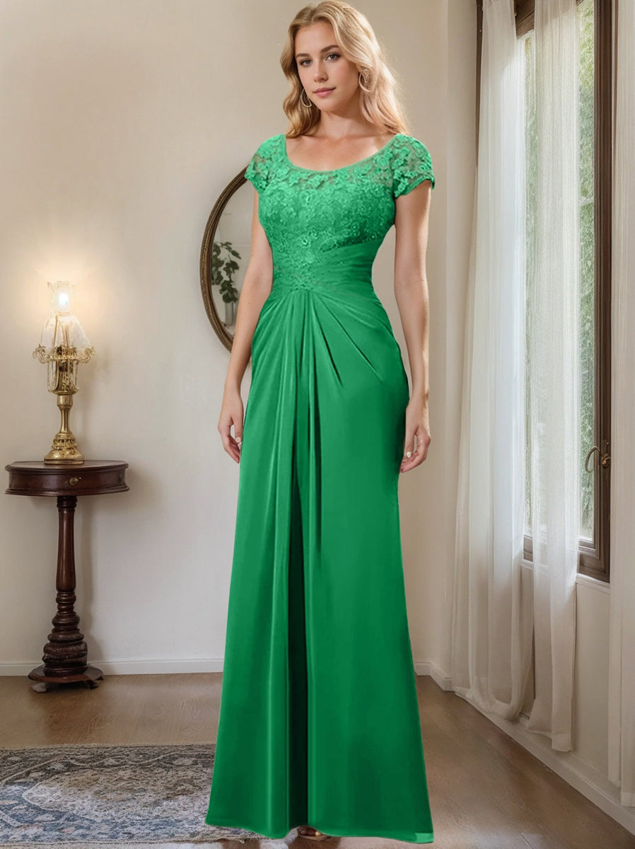 Sheath Column Scoop Floor Length Chiffon Mother Of The Bride Dresses With Lace Ruffle