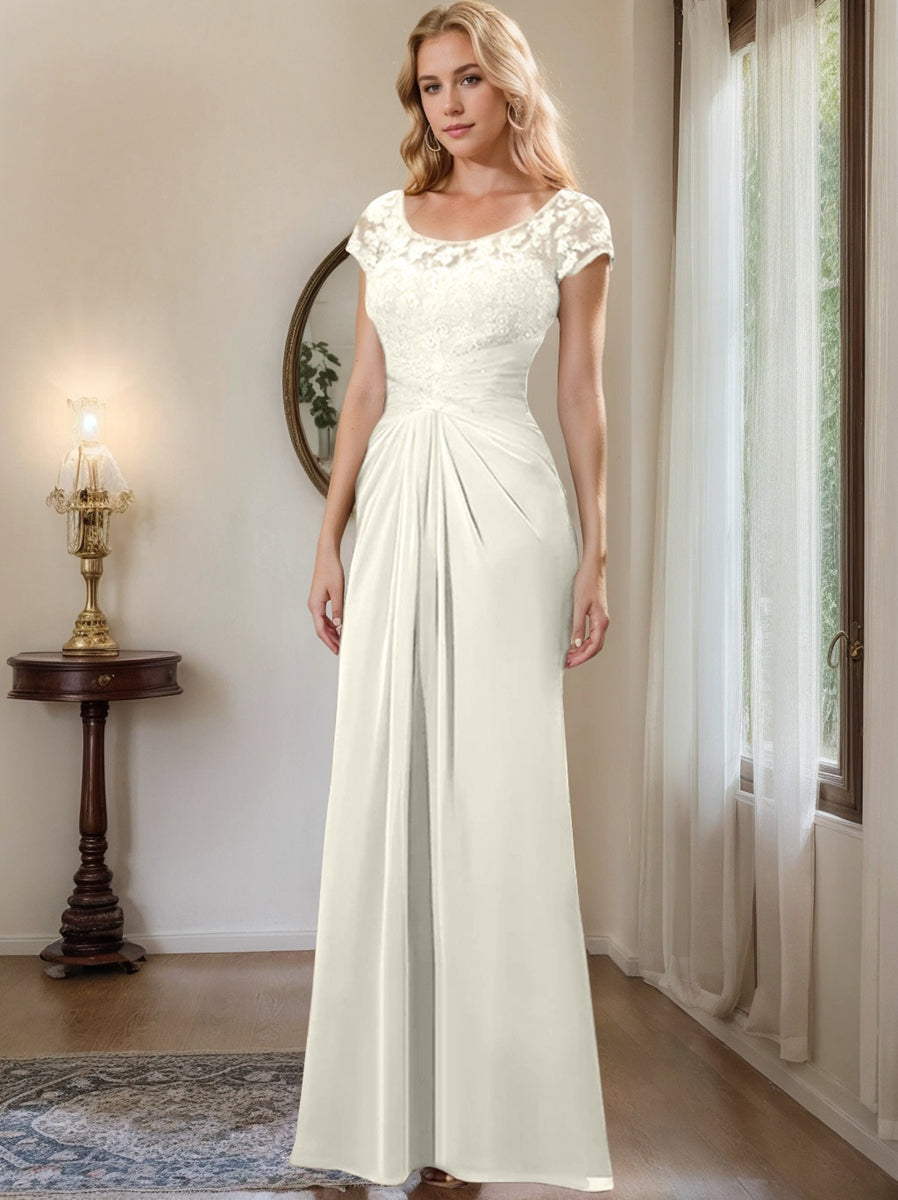 Sheath Column Scoop Floor Length Chiffon Mother Of The Bride Dresses With Lace Ruffle