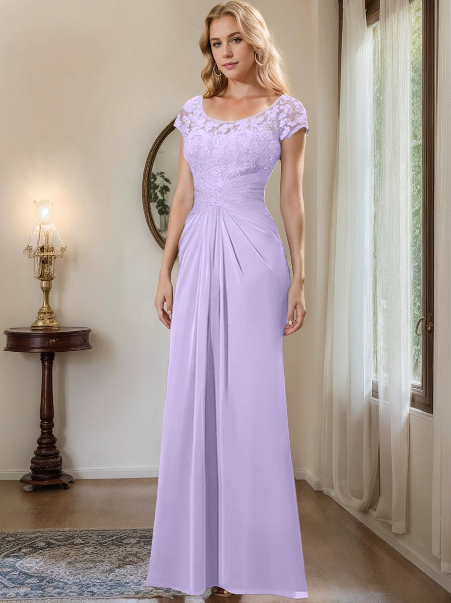Sheath Column Scoop Floor Length Chiffon Mother Of The Bride Dresses With Lace Ruffle