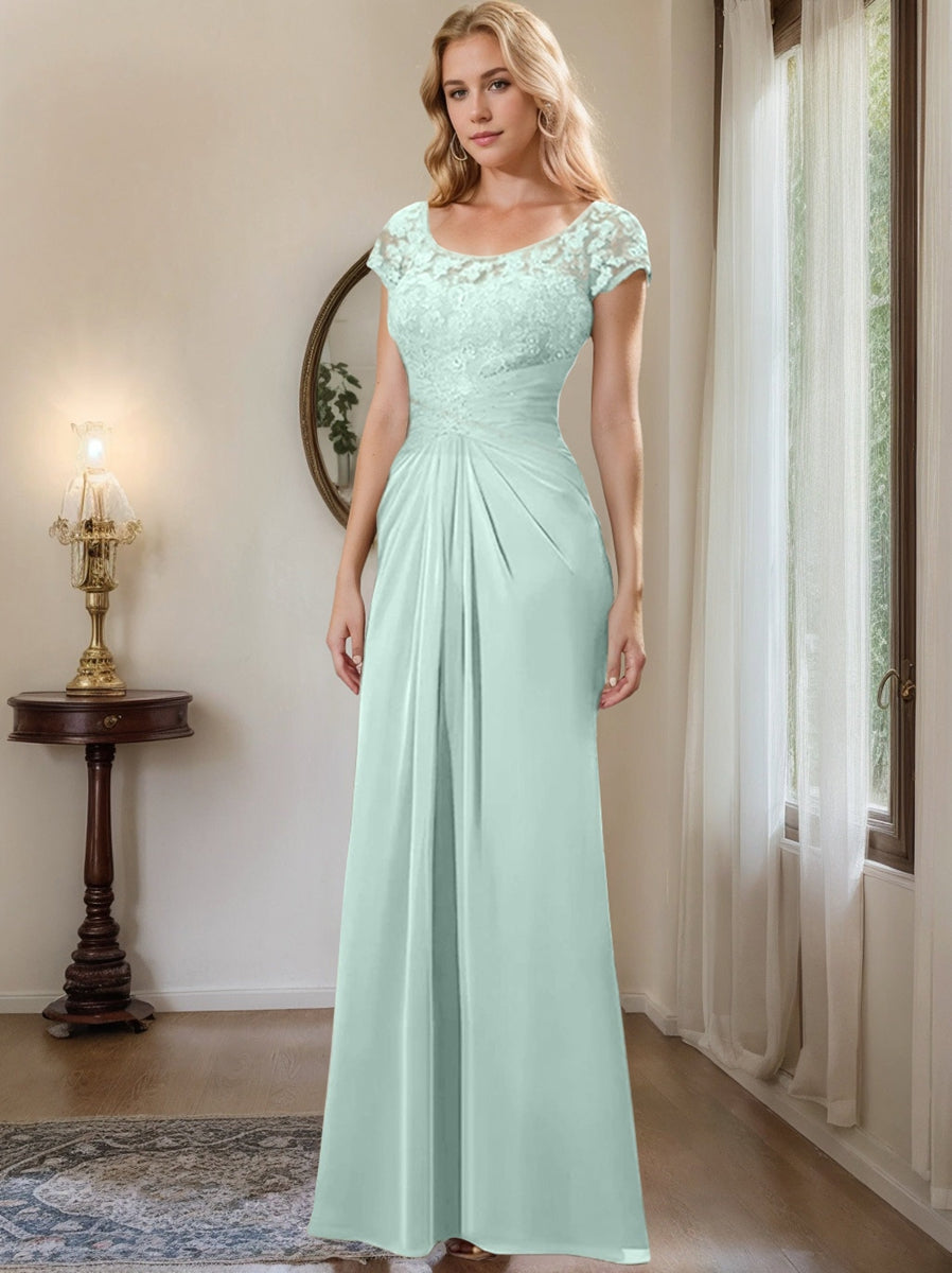 Sheath Column Scoop Floor Length Chiffon Mother Of The Bride Dresses With Lace Ruffle