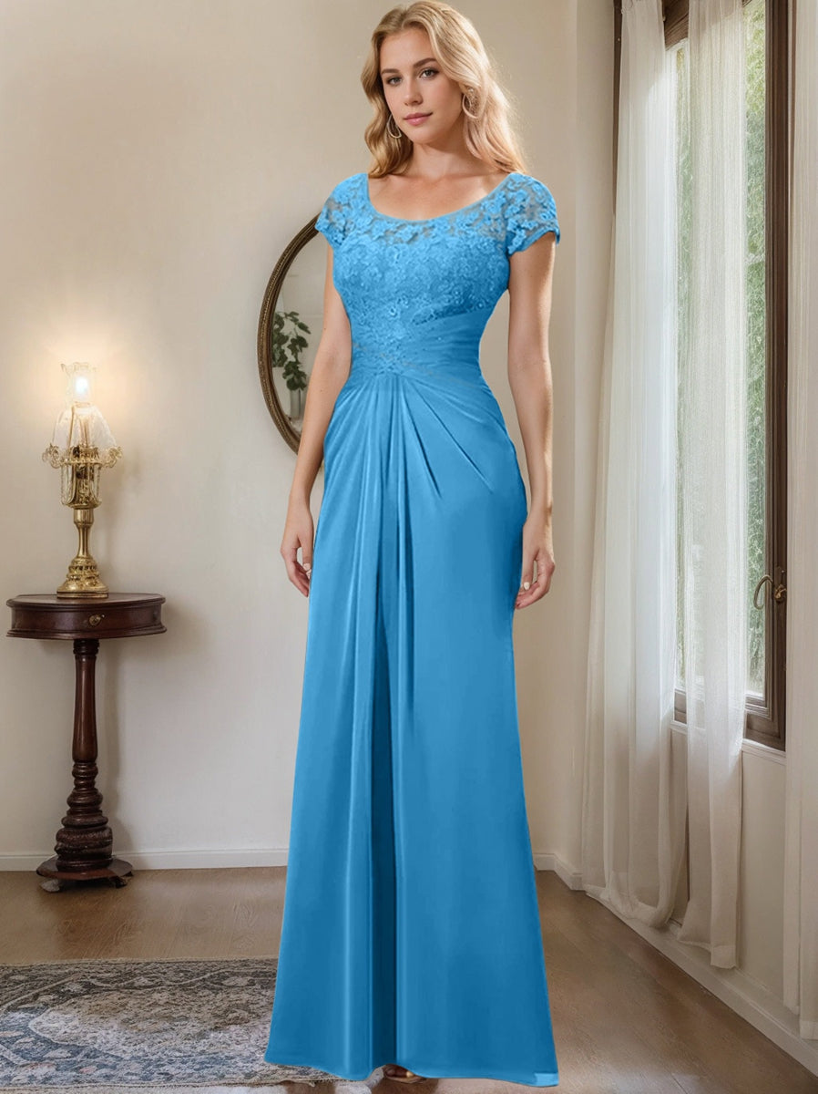 Sheath Column Scoop Floor Length Chiffon Mother Of The Bride Dresses With Lace Ruffle
