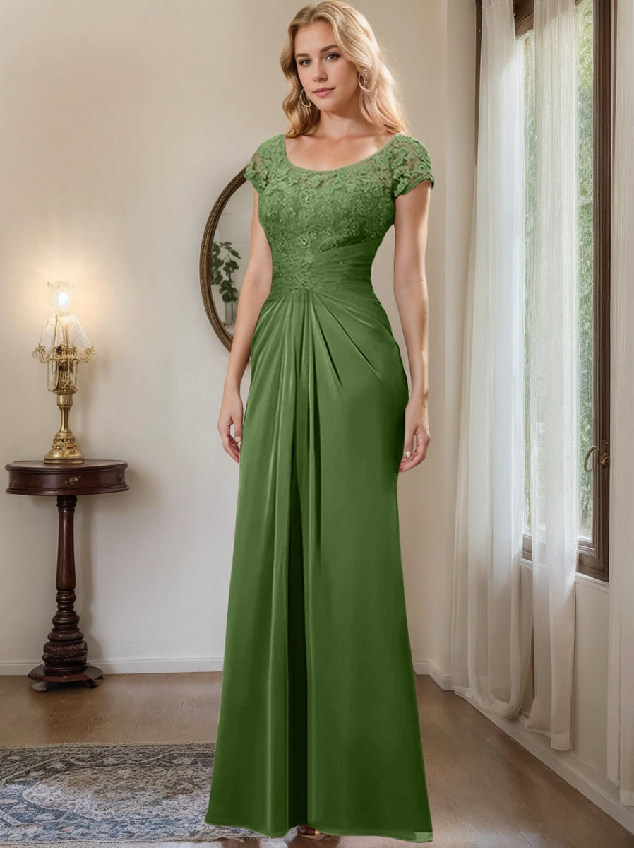 Sheath Column Scoop Floor Length Chiffon Mother Of The Bride Dresses With Lace Ruffle